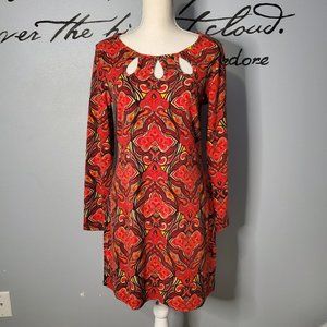 Aryeh 60s Retro Orange Patterned A-Line Dress, S